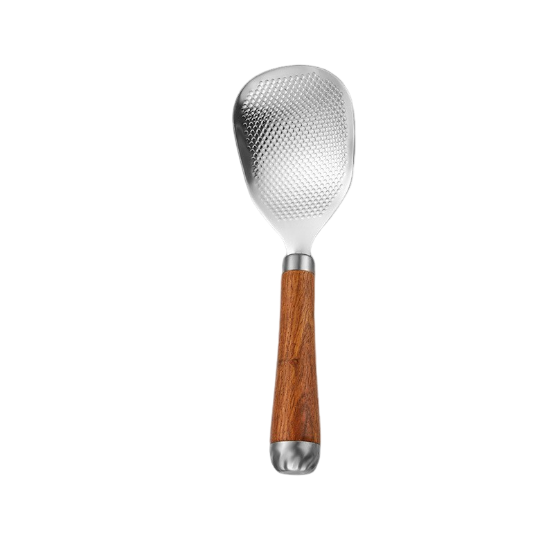 Non-Stick Rice Spoon 304 Stainless Steel Wooden Handle Rice Paddle