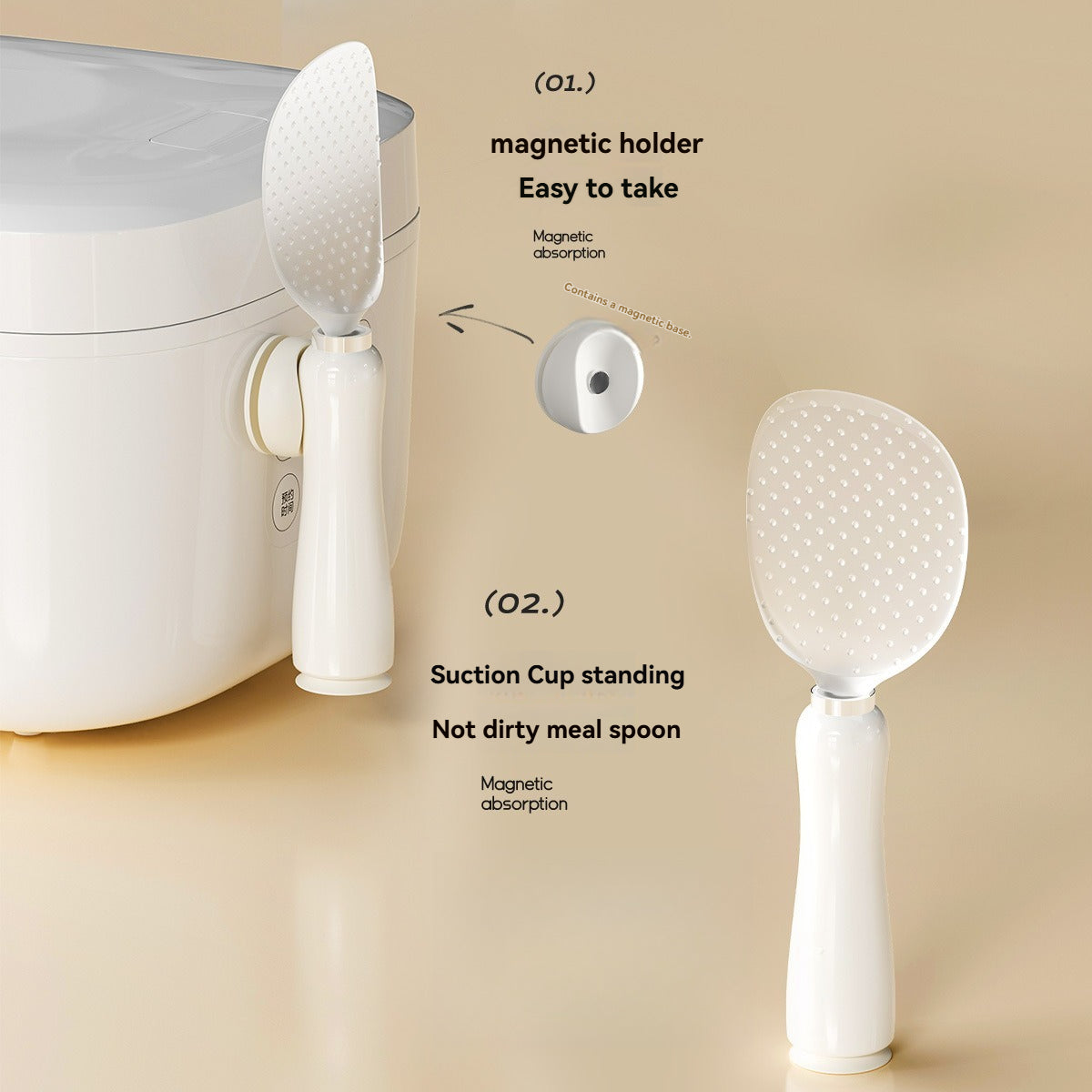 Magnetic Rice Spoon Non-Stick Upright Easy Clean Kitchen Rice Paddle