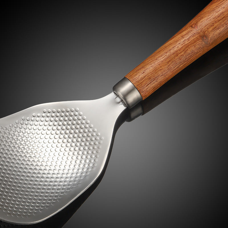 Non-Stick Rice Spoon 304 Stainless Steel Wooden Handle Rice Paddle